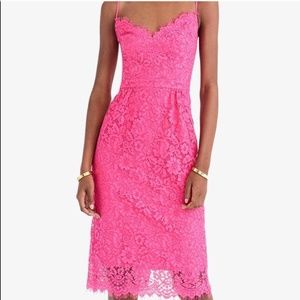 J Crew Spaghetti-strap guipure dress in lace. Pink. Size 8. NWT